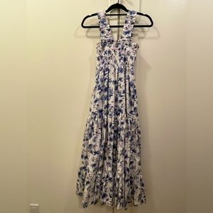 Abercrombie and Fitch Smocked Bodice Easy Maxi Dress - White Tropical Print.